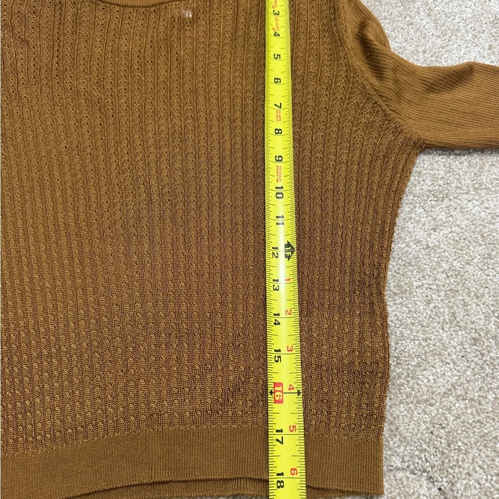 Free People H20 Crew Neck Sheer Long Sleeve Pullover Top Tiger Eye Size S